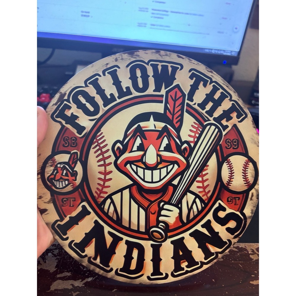 Follow the Cleveland Indians metal round collection sign